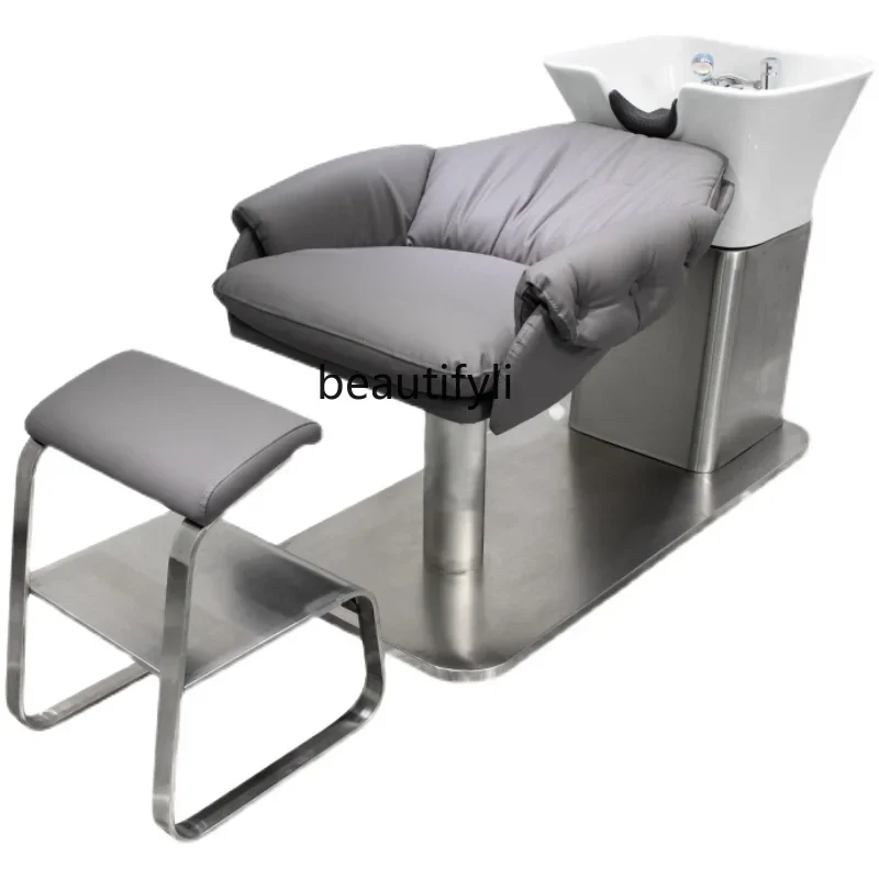 

High-End Lying Half Ceramic Basin Shampoo Chair Flushing Bed Simple Barber Shop Shampoo Chair