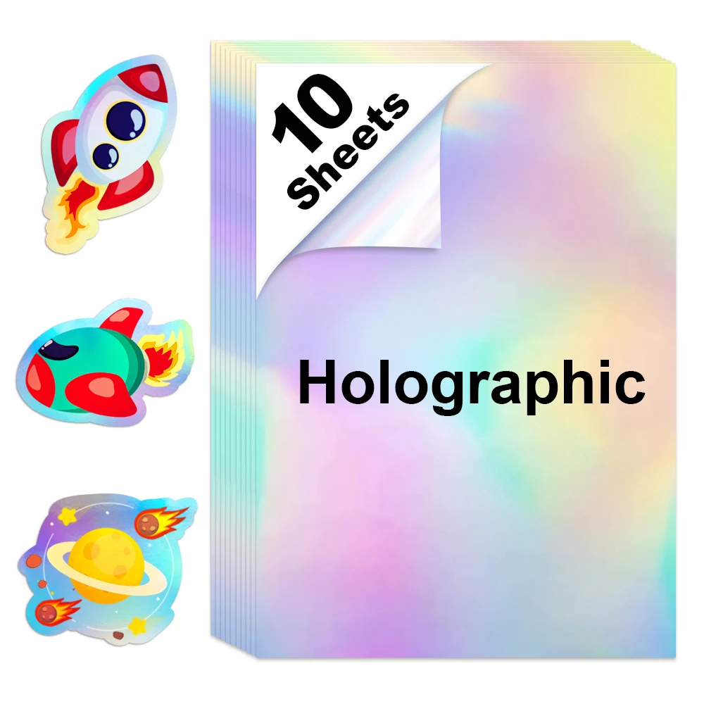 10 Sheets Holographic Printable Vinyl Sticker Paper A4 Self-adhesive  Transparent White Copy Paper DIY Crafts for Inkjet Printer - AliExpress