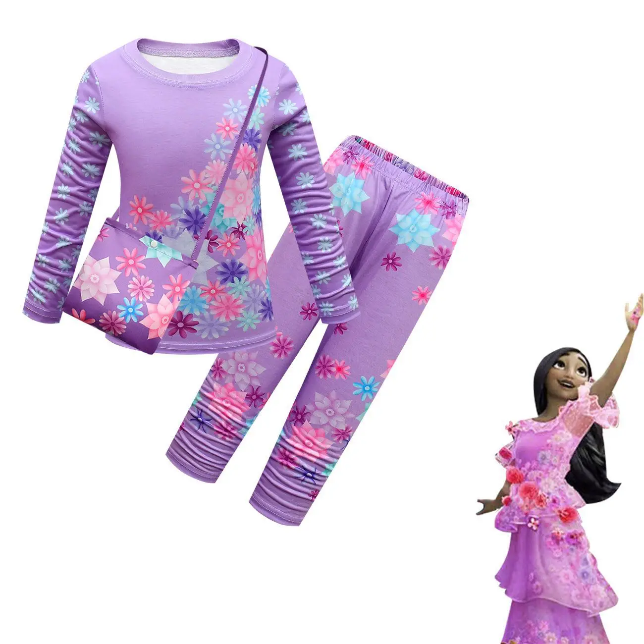disney clothing sets Girls Charm Encanto Isabella Purple Pajamas Suit Kids T-shirt + Pants Casual Homewear Holiday Clothing Set clothing set dye	