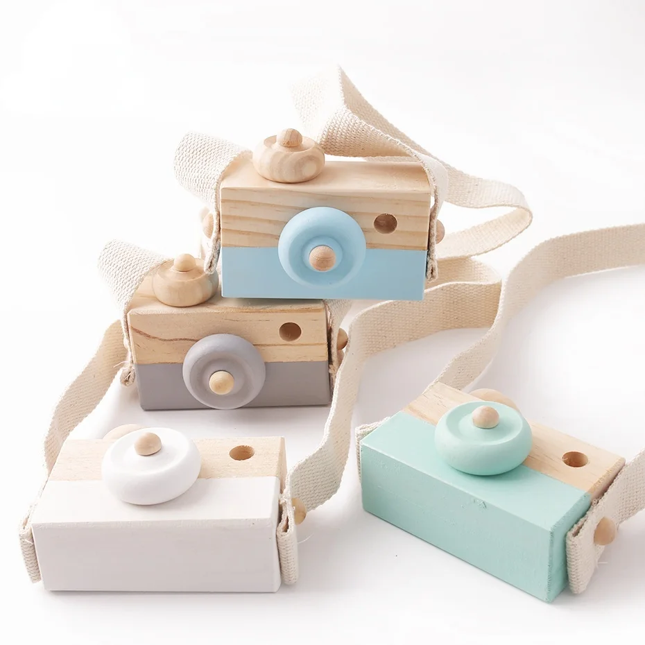 1 Pc Wooden Hanging Neck DIY Camera Baby Toy Fashion Color Pendants Montessori Decorative Ornament Educational for Children Toys | Игрушки и