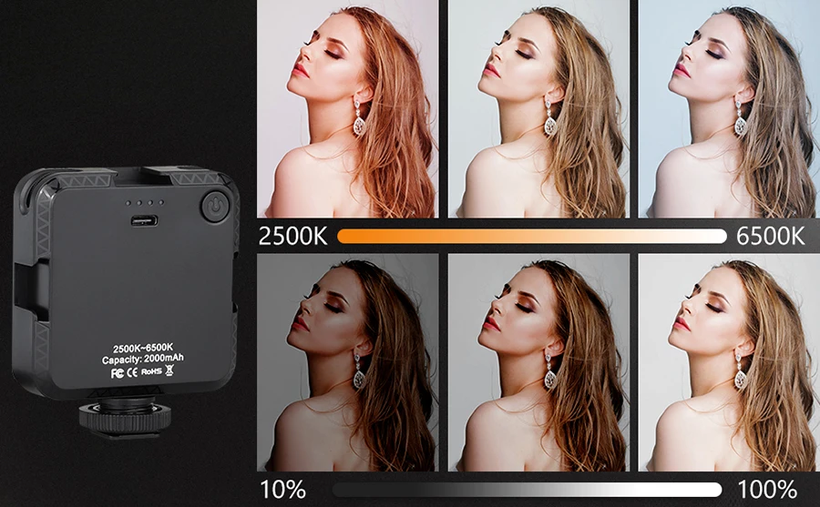 T64 LED Video Light 2500-6500K Camera Video with 2000 mAh rechargeable battery a