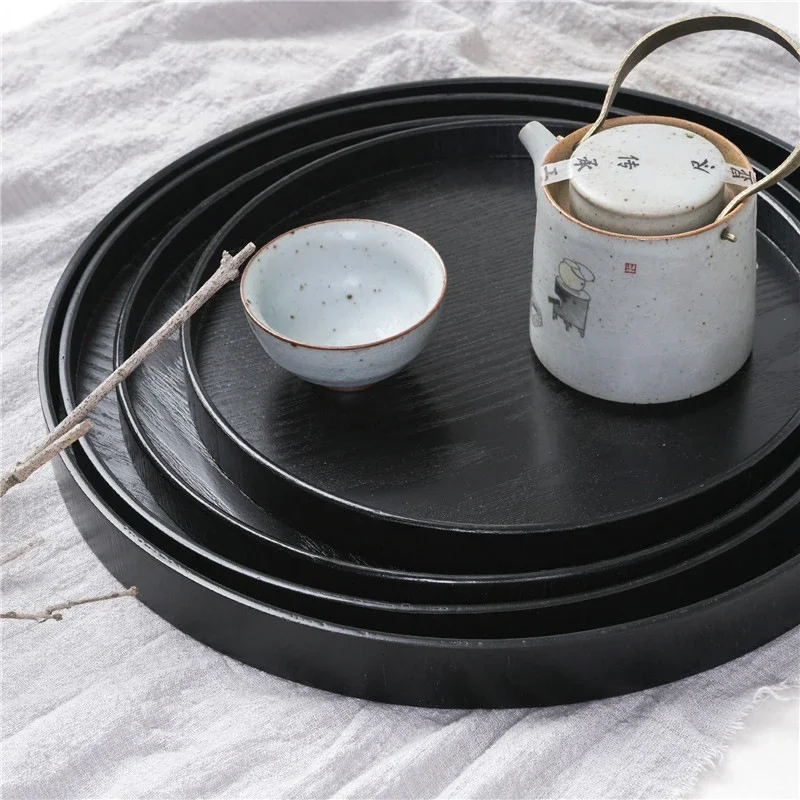 Wooden Round Tray Tea Japanese Fruit Dessert Trays Tea Cup Tray Creative Solid Wood Plate Dinner Plate 21cm24cm27cm30cm, wooden serving tray,tea tray