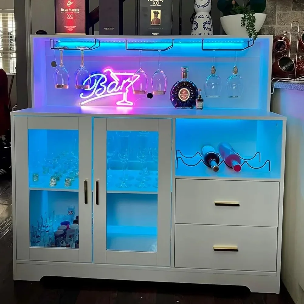 Wine Rack Coffee Bar Cabinet with LED Light