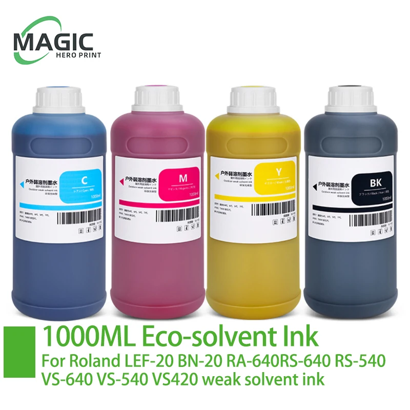 

1000ML ECO-SOL Ink for Roland LEF-20 BN-20 RA-640 RS-640 RS-540 XJ-740 Xj-640 XC540 XC-540w VS-640 VS-540 VS420 weak solvent ink