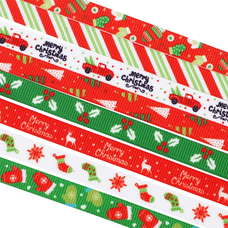 10Yards 10mm Christmas Ribbon Gift Packaging Polyester Ribbon Bow New Year Party Handmade Gifts Decoration DIY Crafts Material