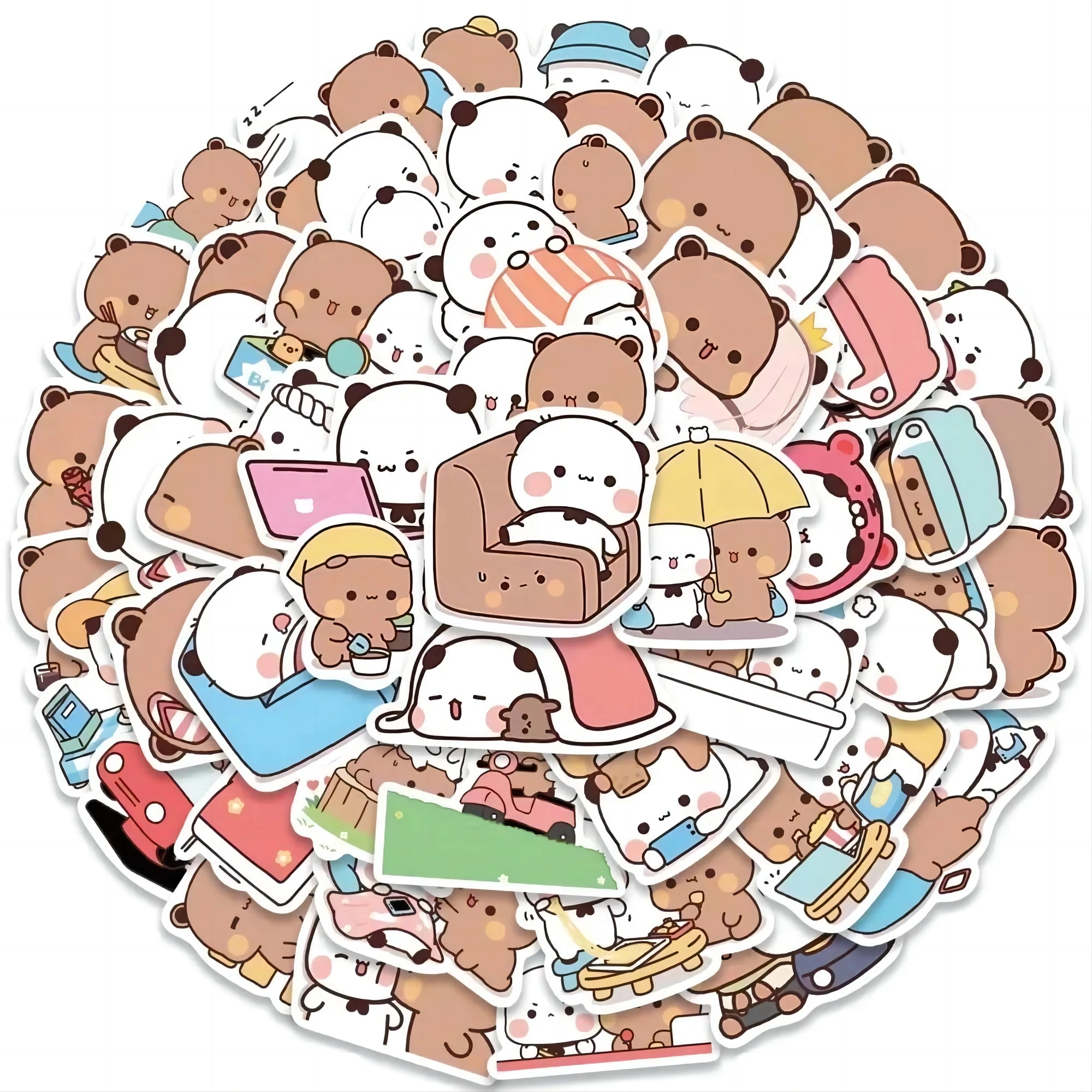 Decorative stickers 50pcs Bubu and Dudu Stickers Cute Bear Couple DIY Toy Doodles Decorative Graffiti Decal Phone Bottles Scrapbook Waterproof