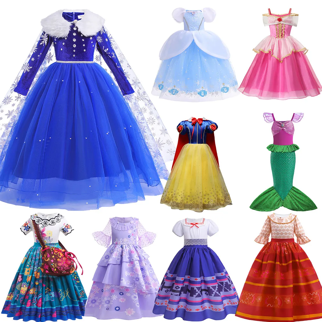 Robe de princesse Disney Ariel pour filles, Costume Elsa de la reine