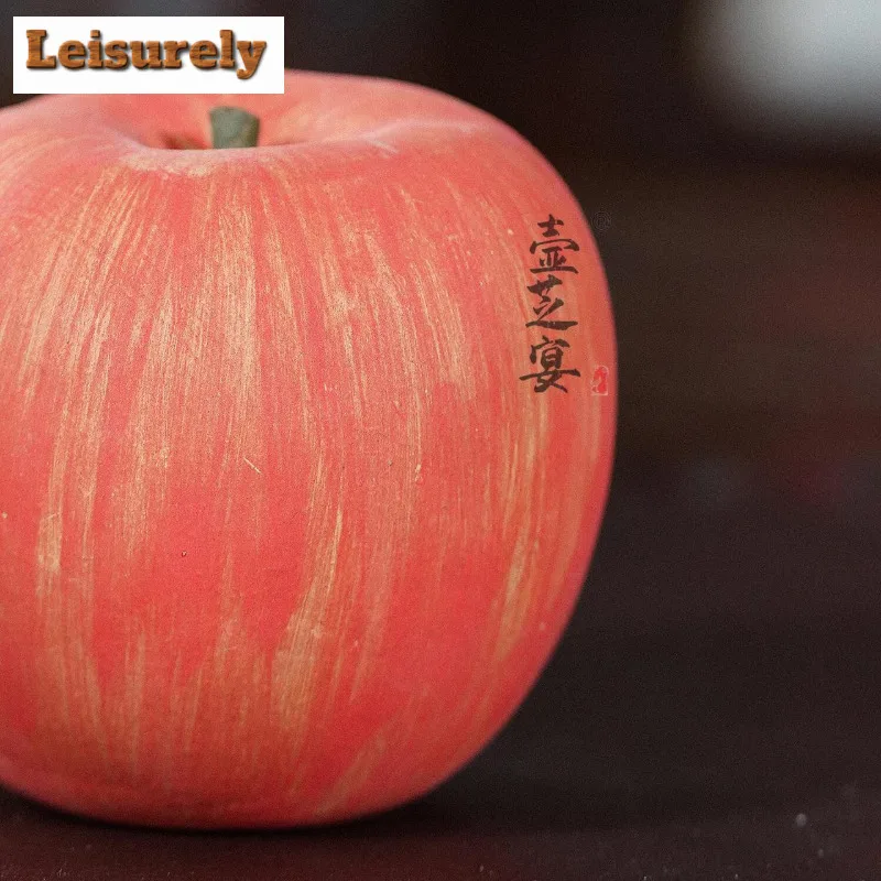 Yixing Zisha Mitation Apple Tea Pet Handmade Tea Sculpture Tea Figurine Play Toys Tea Statue Ornaments Supplies Workmanship Gift