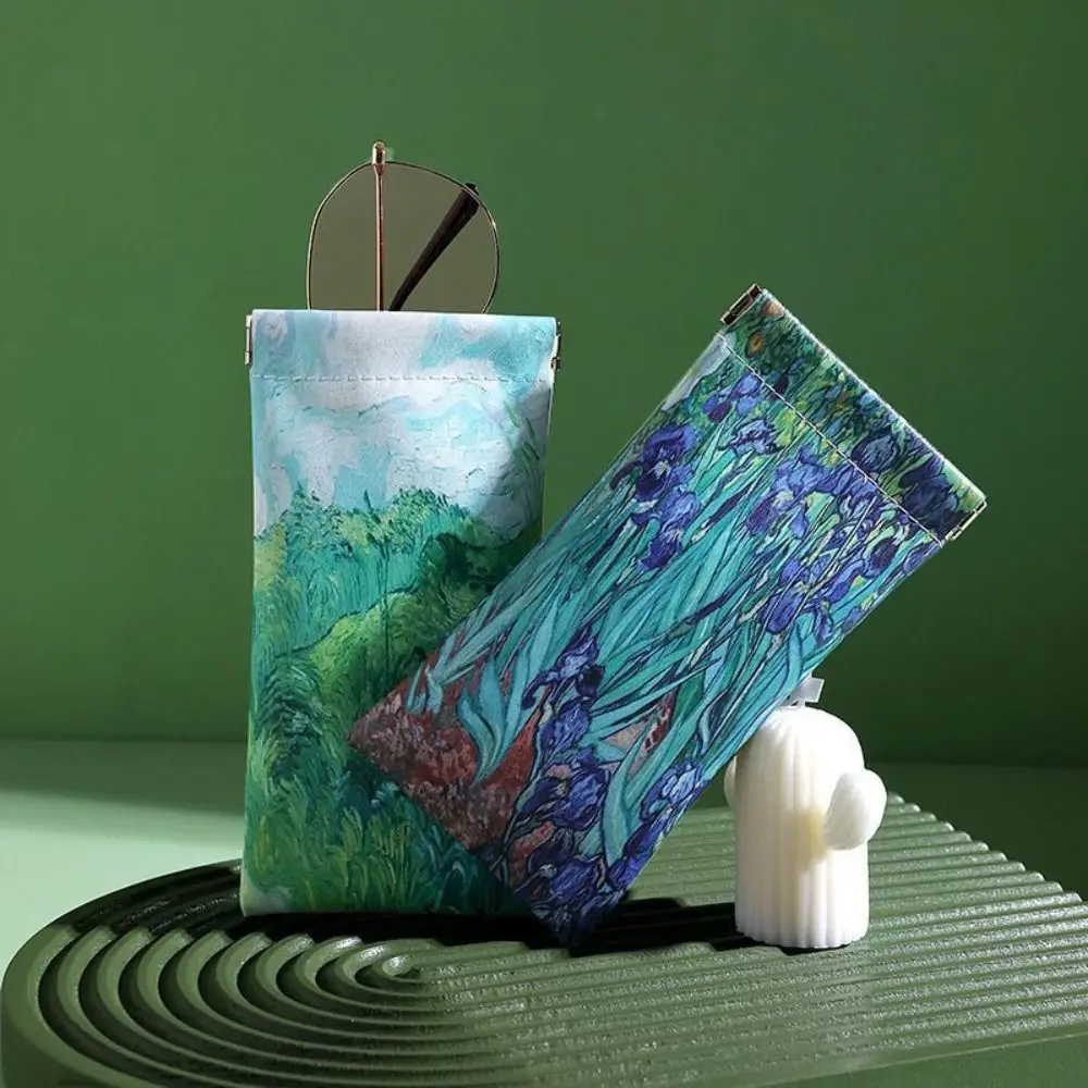 

Retro Oil Painting Glasses Case Box Women Men Hard Leather Reading Glasses Bag Portable Floral Print Eyewear Protective Cover