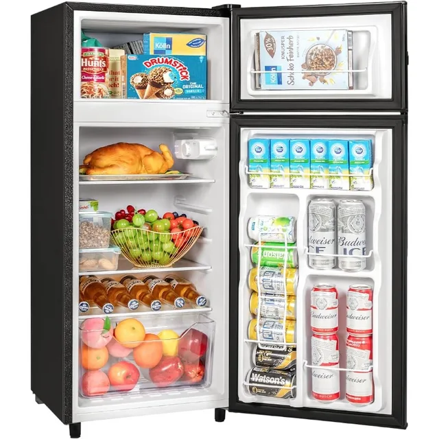 Double Door Refrigerator with Freezer, 4.5 Cu.Ft, Small Fridge with Freezer, 7 Settings Temperature Adjustable,Mini Refrigerator 1 Double Door Refrigerator with Freezer, 4.5 Cu.Ft, Small Fridge with Freezer, 7 Settings Temperature Adjustable,Mini Refrigerator 1