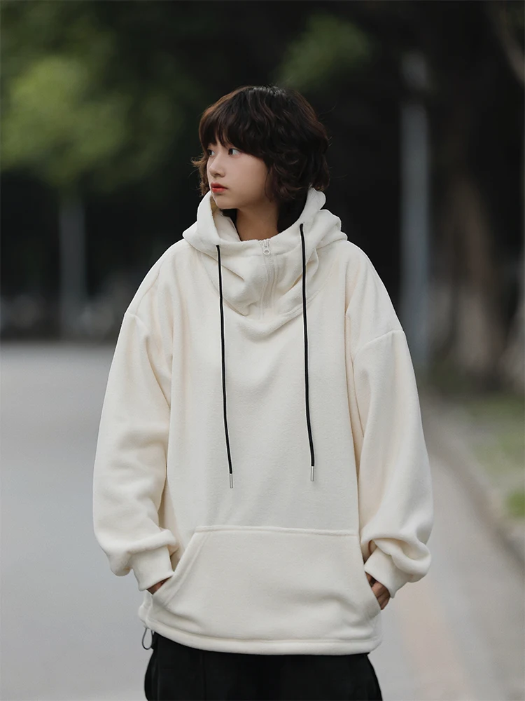Japanese-Style Retro Fleece-Lined Thick Women's Hooded Pullovers Autumn and Winter Fashion All-Match Loose American Sweatshirts