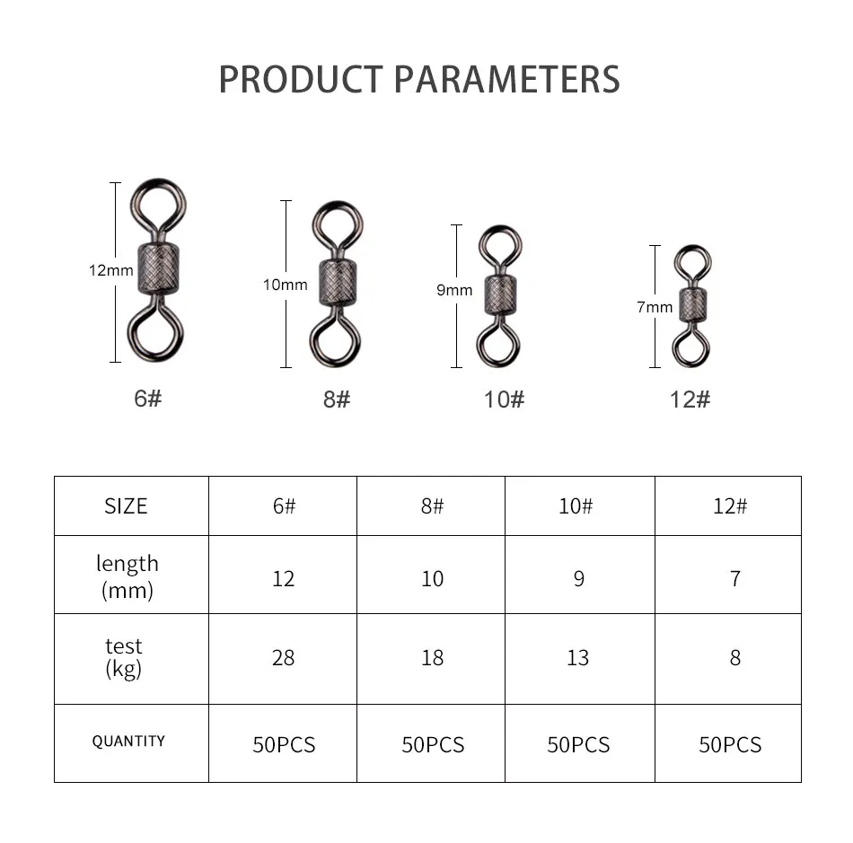 Description Picture 4 of itemMEREDITH Fishing Swivels Ball Bearing Swivel 50PCS/Lot with Safety Snap Solid Rings Rolling Swivel for Carp Fishing Accessories