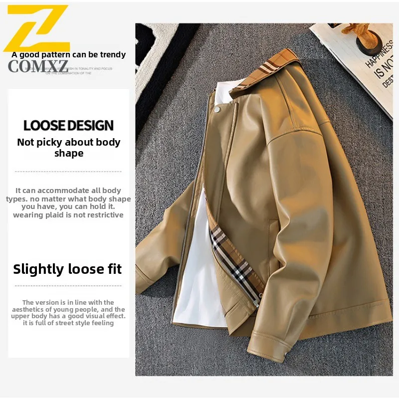 Men American Style PU Jacket  Workwear Coat Lightweight Water-Resistant Windproof Oversized Streetwear Vintage Utility Outerwear