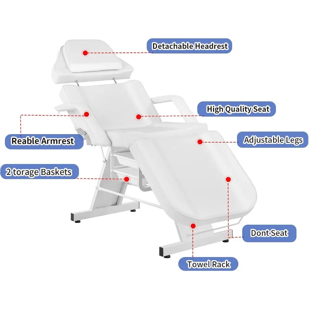Pedicure Facial Tattoo Chair For Client Adjustable 3-Section Multipurpose With Hydraulic Stool For Esthetician