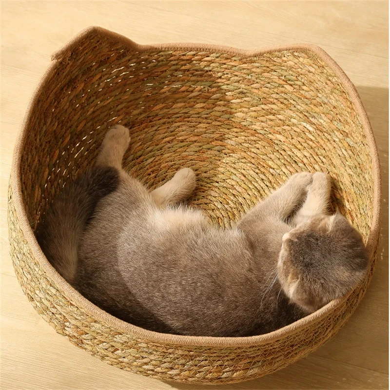 

Cat Bed Dog Mat With Pillow Nest Four Seasons Rattan Weaving Removable And Washable Sleeping Bag Breathable Soft Cushion CW64