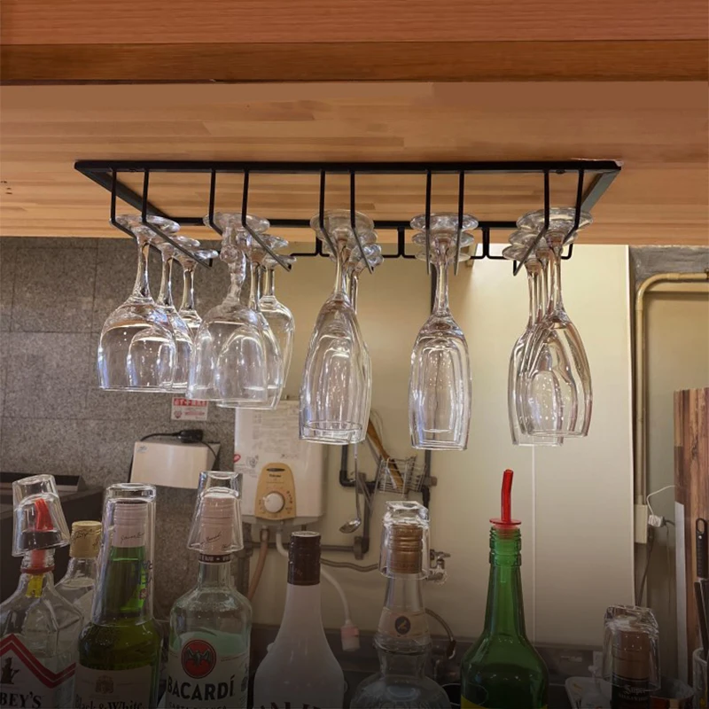 Wine Glasses Holder Bartender Stemware Hanging Rack Under Cabinet Organizer Glass Goblet Iron Bar Tool Bottle Display Bar