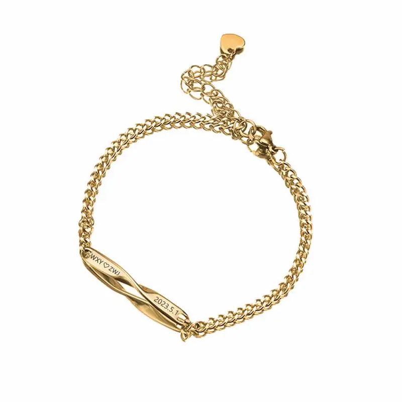 Bracelet gravé personnalisé en acier inoxydable, souvenir de couple, bijoux à la mode pour fixe, 10 pièces 2 Bracelet gravé personnalisé en acier inoxydable, souvenir de couple, bijoux à la mode pour fixe, 10 pièces 2