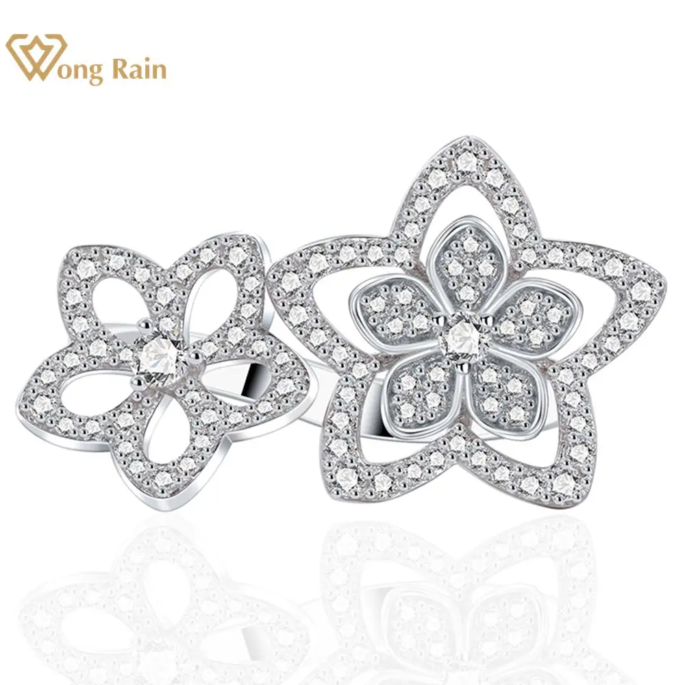 

Wong Rain 100% 925 Sterling Silver Flower Lab Sapphire Gemstone Open Ring for Women Wedding Party Gifts Fine Jewelry Wholesale