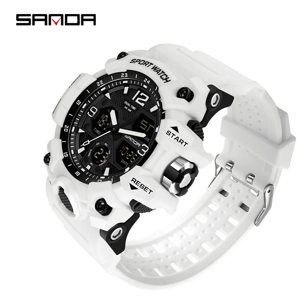 

SANDA Men Military Watches White Style Sport Watch LED Digital 50M Waterproof Watch Male Dual Display Clock Relogio Masculino
