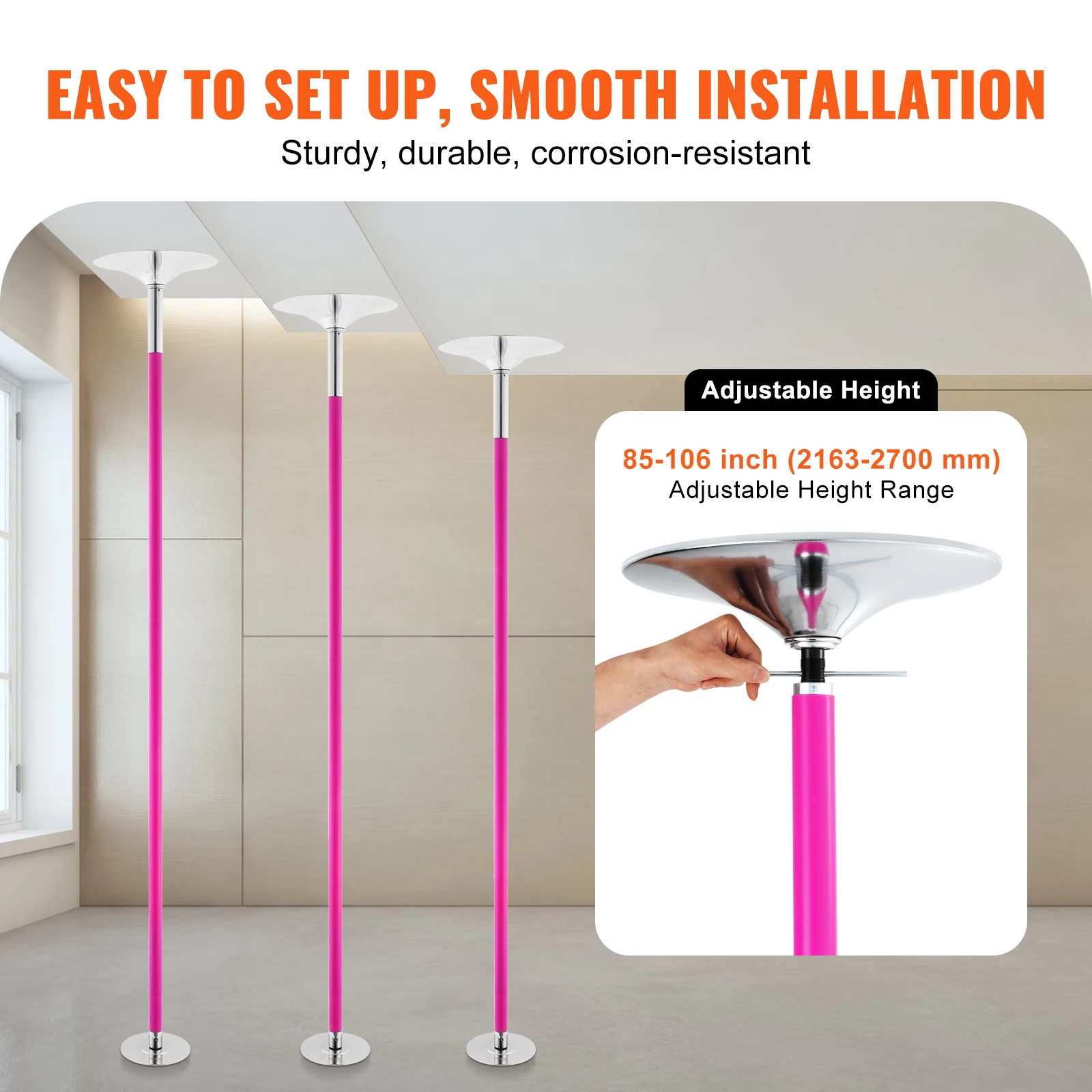 VEVOR Professional Dancing Pole Portable Removable Stainless Steel Adjustable Fitness Spinning Pole for Exercise Home Club Gym 5