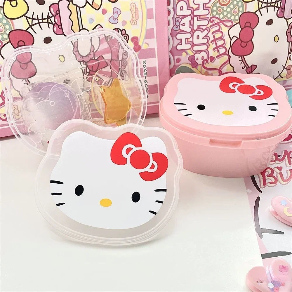 

Kawaii Hello Kittys Storage Box Cute Girl Heart Cartoon Desktop Item Sorting Box with Cover Food Sealing Pack Box Gift