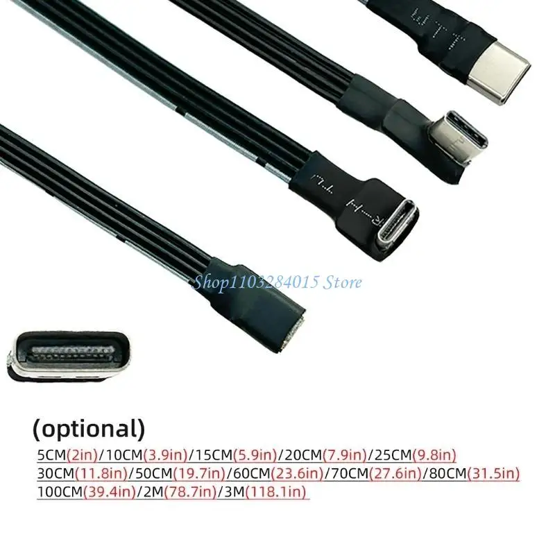 R6FF USB C 수컷에서 USB C 암컷 확장 케이블 90도 리본 플랫 USB C 케이블 18W 충전 데이터 전송 480mbps