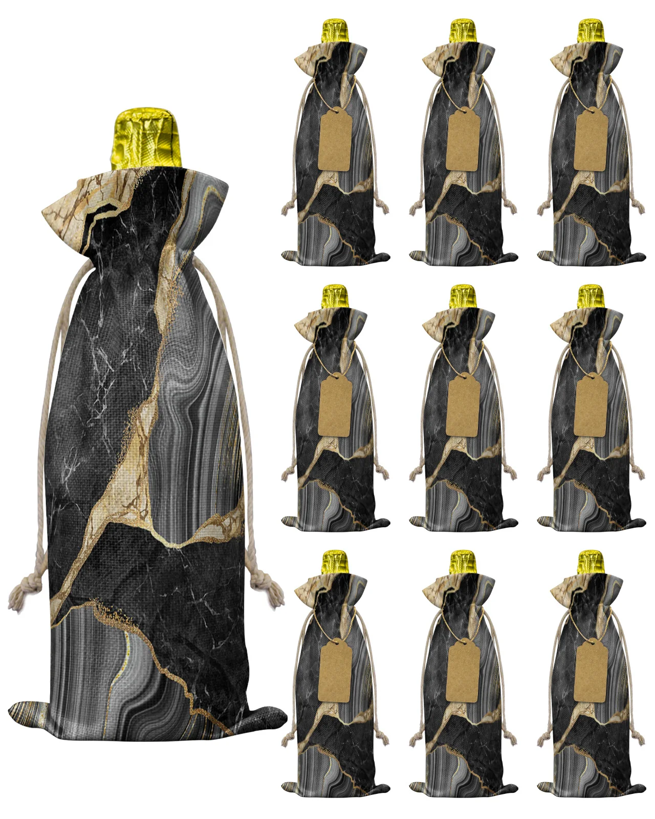 

10 шт. черная мраморная текстура, сумка для винных бутылок с кулиской, праздничный женский декор, чехлы для винных бутылок, Рождественский подарок