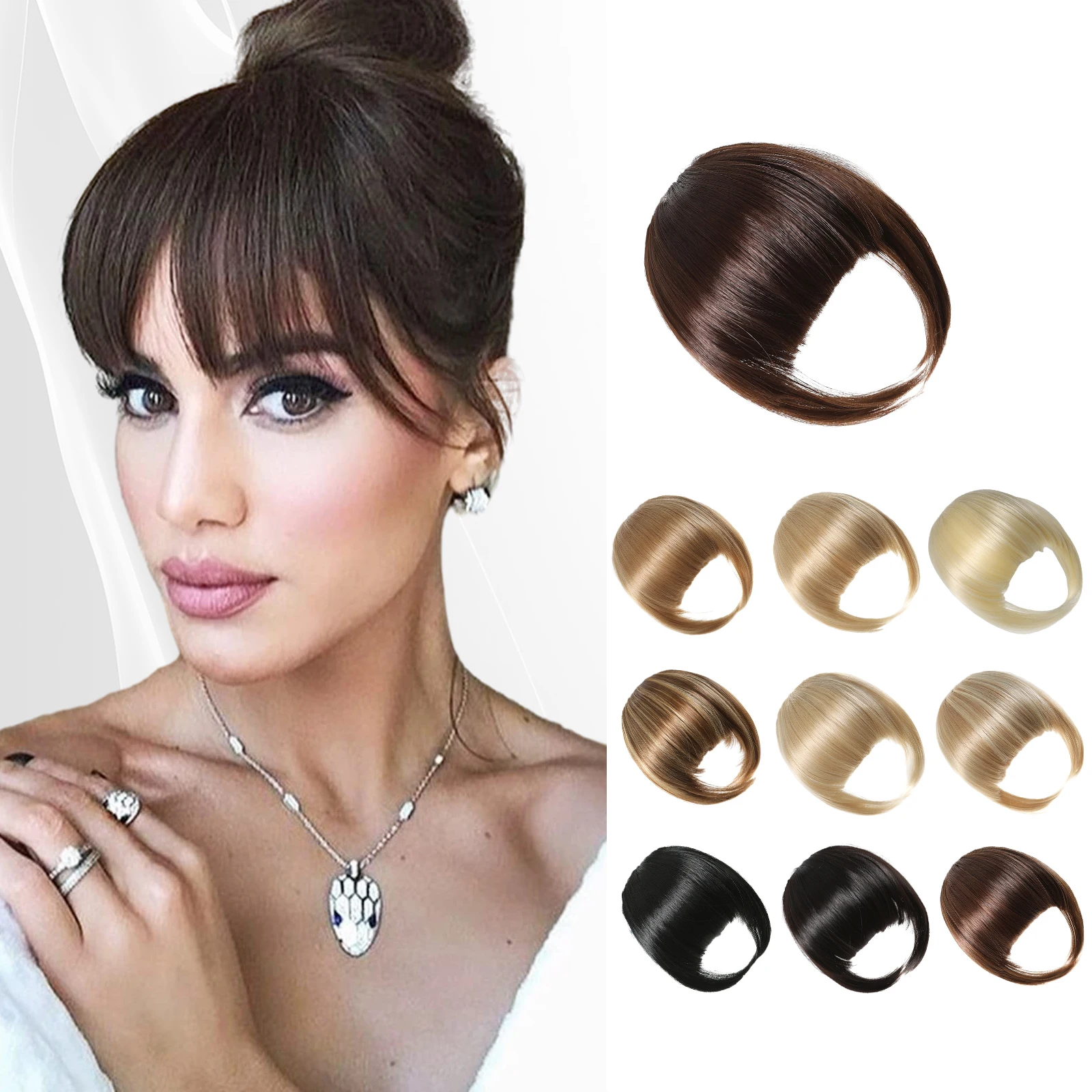HAIRCUBE Bangs Hair Clip French Clip In Thick Natural Synthetic Full Bangs Straight Extensions Synthetic Wig For Women Girls hair extensions hair bangs