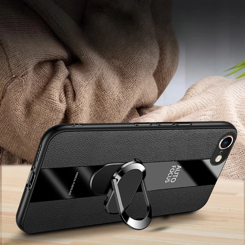 Luxury PU Leather Magnetic Ring Stand Shockproof Cover Bumper
