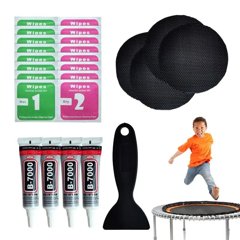 4pcs Tent Trampoline Patch Repair Kit Portable Professional Strong Adhesive Patches For Mat Tears Holes Repairing Tool Set