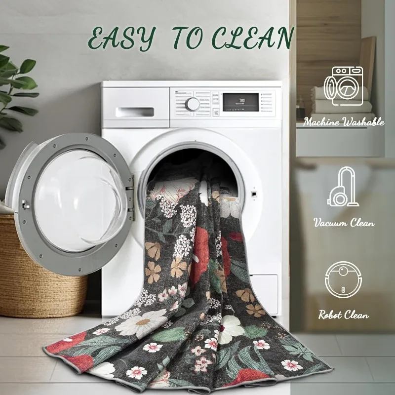 Retro Living Room Carpet Large Area Floral Print Bedroom Rugs Machine Washable Non-slip Soft Coffee Table Mats Alfombra Tapis 러그