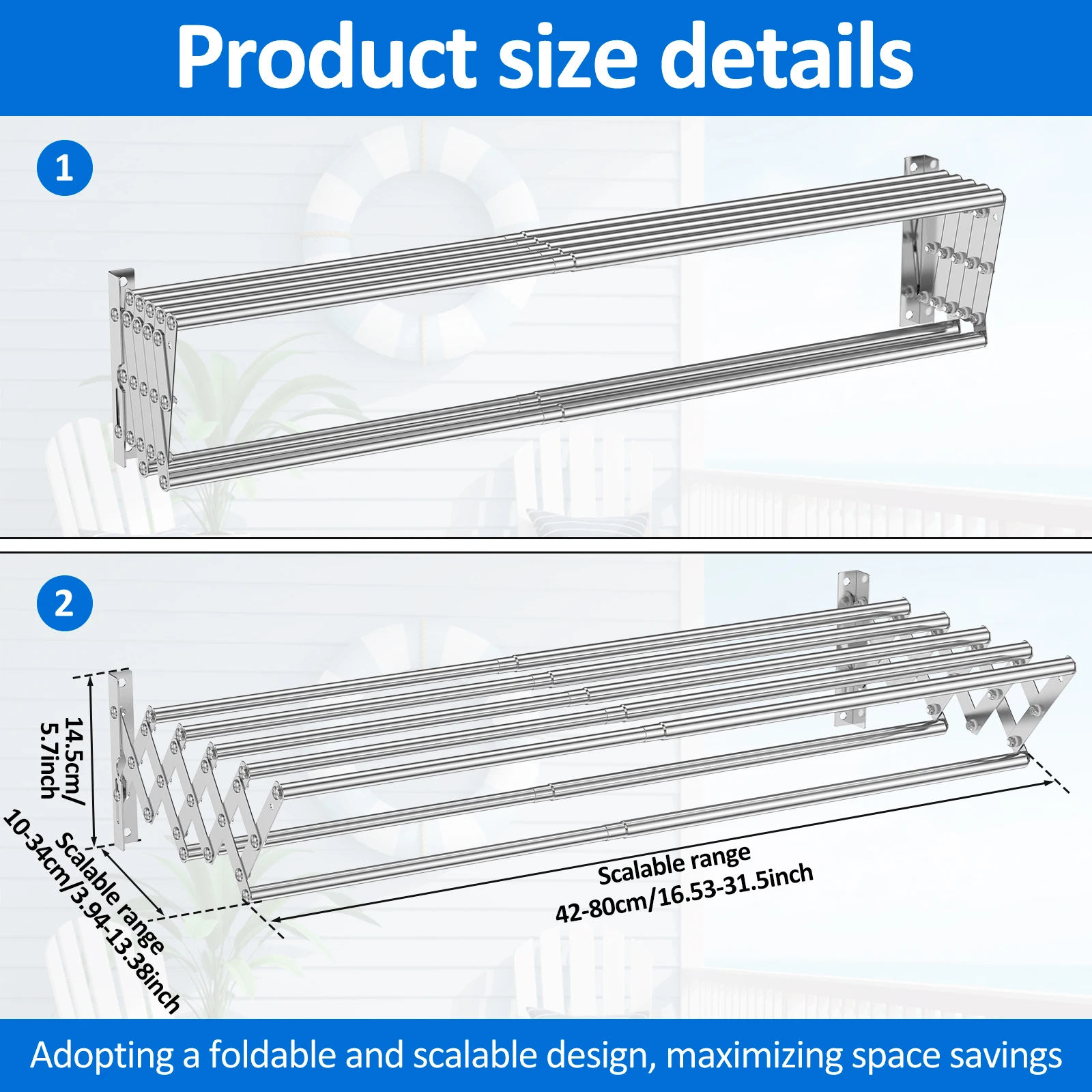 Retractable Collapsible Laundry Drying Rack Stainless Steel Wall Mounted Towel Rod Clothes hanger Bathroom Storage