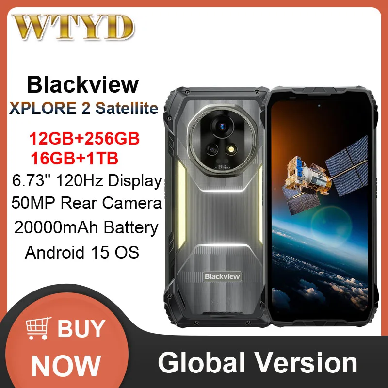 Blackview XPLORE 2 Satellite Rugged Phone 16GB+1TB 6.73'' Android 15 Dimensity 8300 20000mAh 120W Charge NFC 5G Smartphone