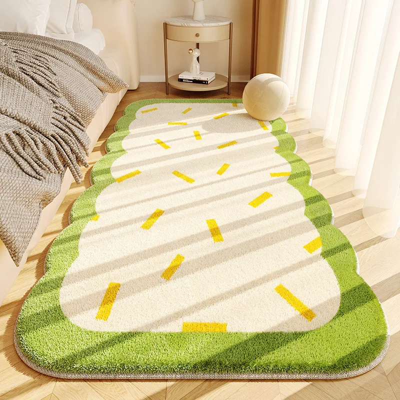 VIKAMA 크림 스타일 모조 캐시미어 모양 침실 카펫, 단열 따뜻한 침실 침대 담요, 이지 케어 카펫, 홈 장식