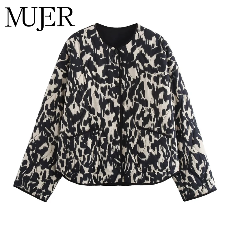 MUJER Zebra-Print Oversize Jacke Frauen Herbst Stepp Jacke Frauen