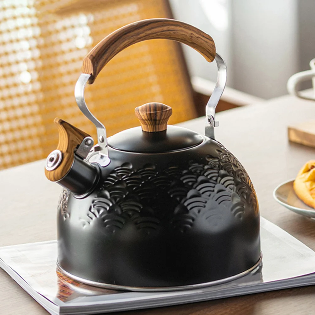 Stainless Steel Whistling Kettle Boiling Kettle Wooden Handle Kitchen Water Pot Hot Water Household