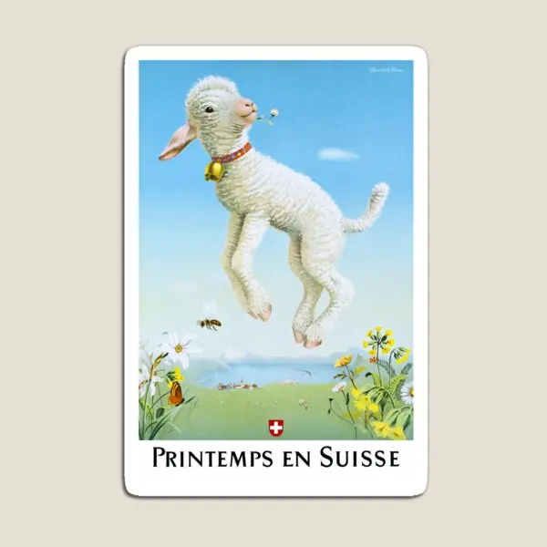 

1945 Spring In Switzerland Travel Poster Magnet Toy Funny Stickers Holder Kids Children Cute Decor Refrigerator Home Magnetic
