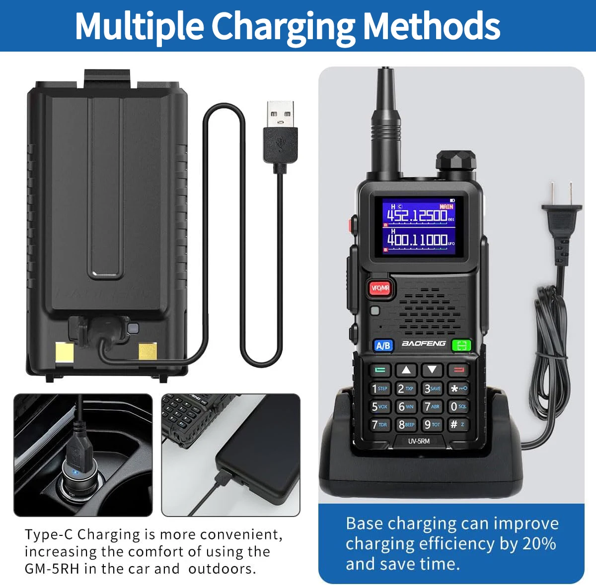 4PCS BAOFENG GM-5RH GMRS UV-5RH Walkie Talkie Wireless Copy Frequency Type-C Long Range 999CH NOAA Weather Receiver Ham Radio 5