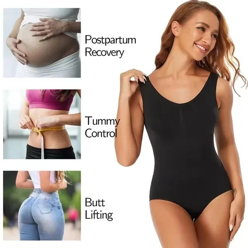 Women Shapewear Large Size One Piece Body Shapewear Bodysuit Waist Trainer Women's Corset Seamless Abdomen Pant Crotch Buckle Slimming Underwear