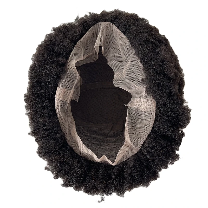 12 Inches Iindian Virgin Human Hair Hairpieces #1B Black 4mm Root Afro Wigs Full Lace Wig for Black Woman