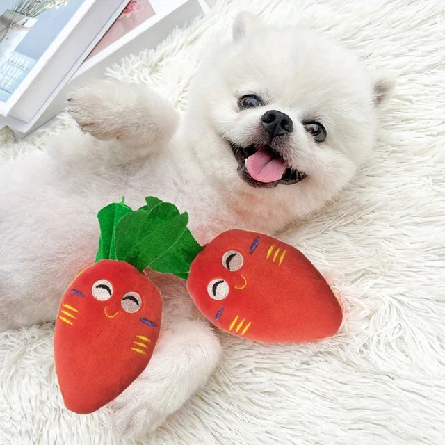 5PCS set of puppy sound toys, loose plush pet chewing, plush fruit snacks and vegetable puppy toys, suitable for cute playm 5
