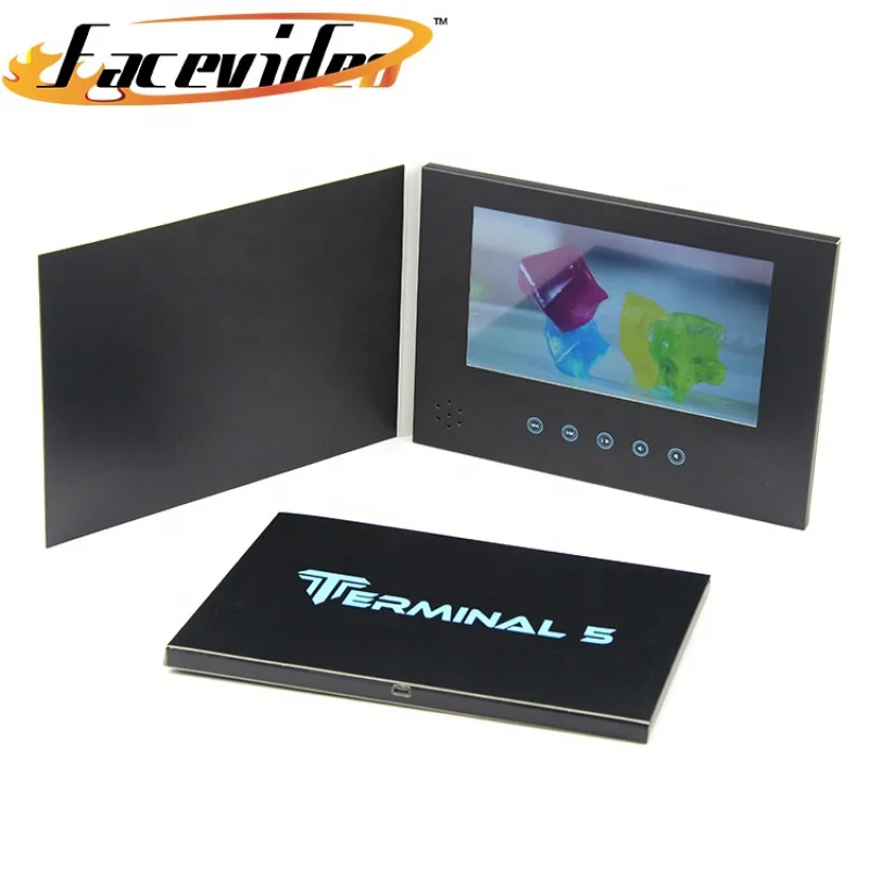 Custom. best seller A5 블랙 페이퍼 광고 플레이어 인치 비디오 음악 사진서 LCD 소책자 비즈니스 비디오 브로셔