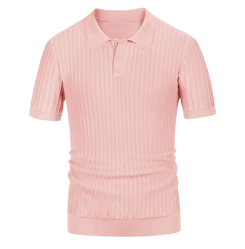 Description Picture 5 of itemSummer Clothing Men's Luxury Knitted Short Sleeve Button-down Polo Shirt Solid Color Vintage Fashion Business Leisure Knitwear
