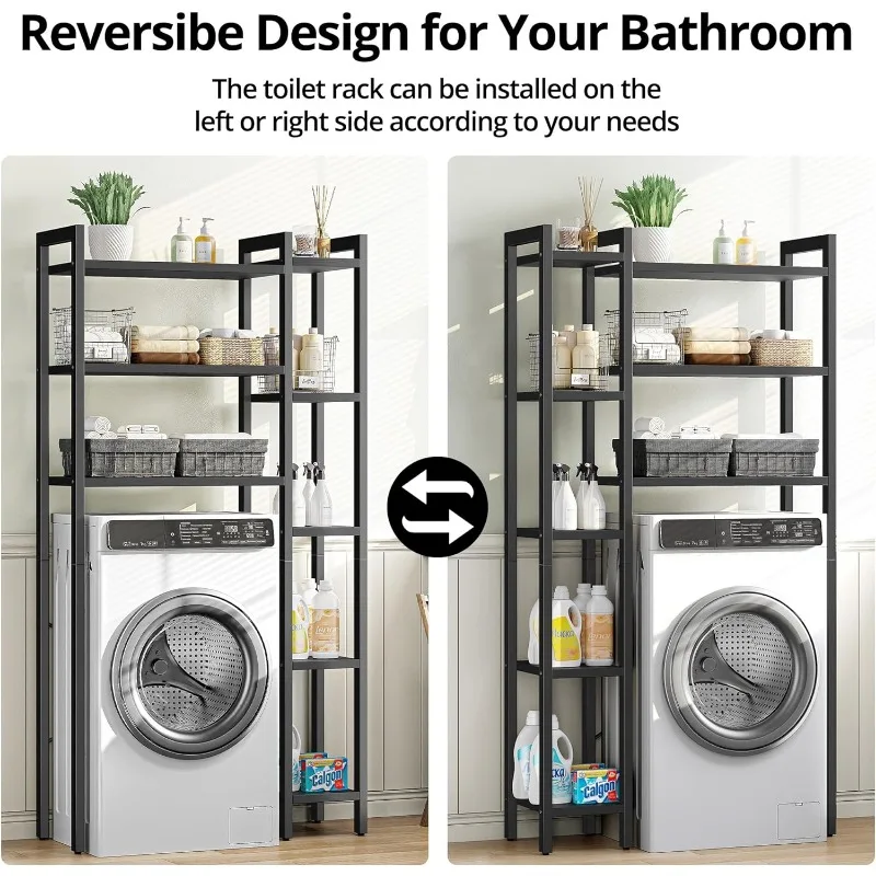 Over The Toilet Storage , Mass-Storage Side Storage Open Rack, Freestanding Bathroom Organizer Space Saver, 5