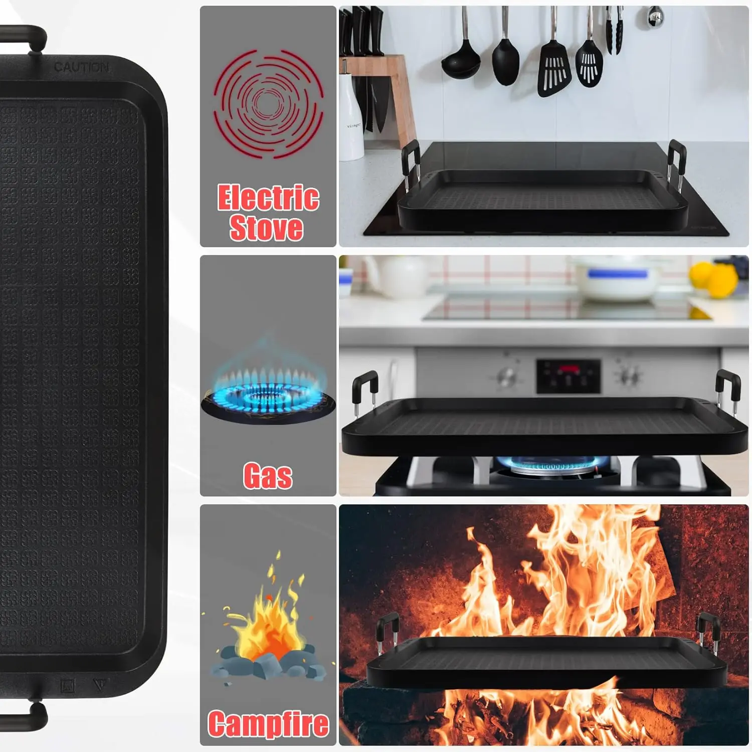 2 Burner Griddle Pan with Glass Lid,Stove Top Flat Griddle for Glass Stove Top,Aluminum Pancake Griddle,Non-Stick Griddl 5