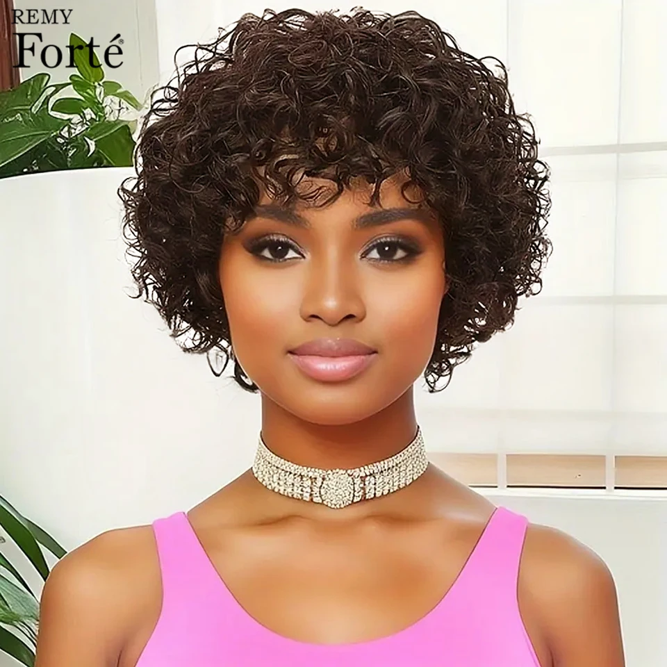 

Afro Kinky Curly Bob Wigs Light Brown Pixie Cut Bob Wigs Human Hair Full Machine Made Wig Short Curly Bob Wigs For Black Women