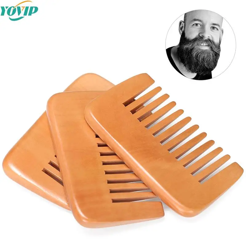 

1Pcs Pure Natural Pear Beard Wooden Comb With Fine Coarse Teeth Mini Portable For Men'S Beard Brush Comb