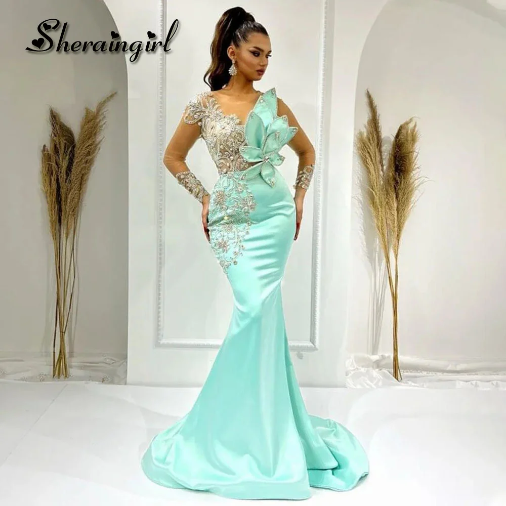 

SHERAIN Exquisite Mermaid Evening Dresses Illusion Appliques Crystals Rhinestones Vestidos de Fiesta Para Mujer Personalized