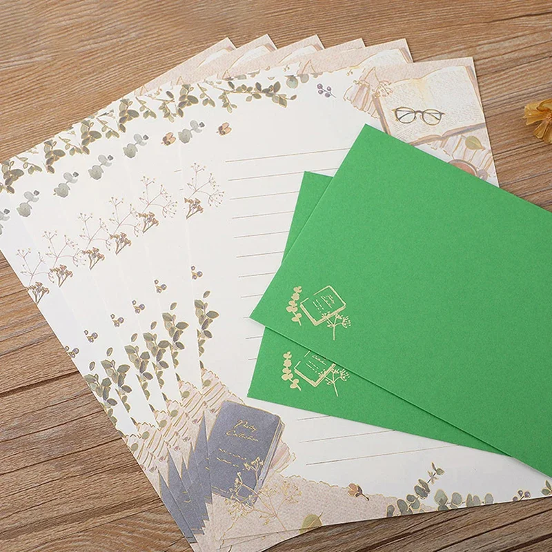 9pcs/set Romantic Vintage Envelopes Writing Paper DIY Wedding Party Invitation Card Letter Paper Bronzing Design Office Supplies