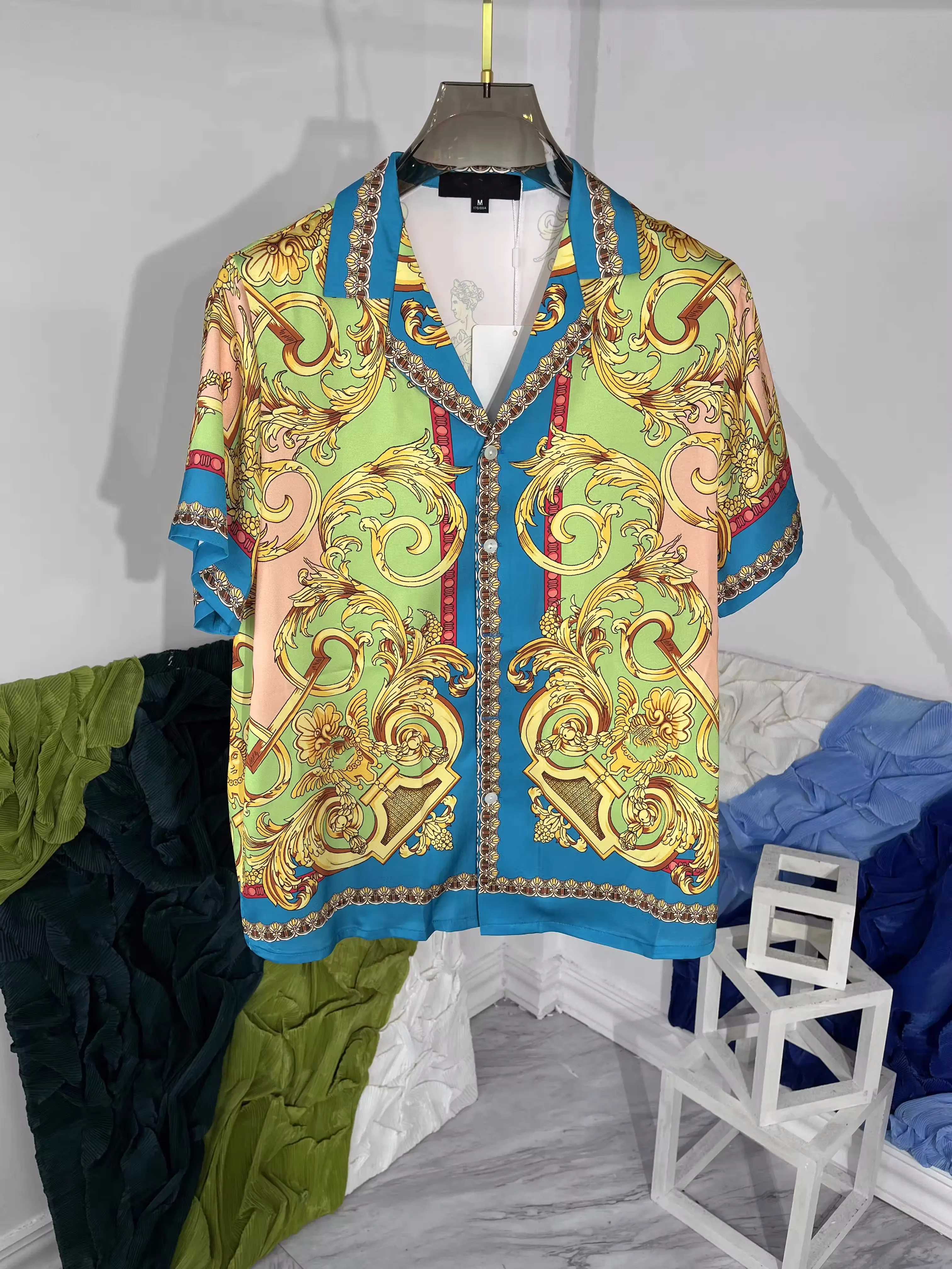 2023 Summer Holiday Style Men's Suit High Quality Print Short Sleeves Shirt + Casual Beach shorts C632